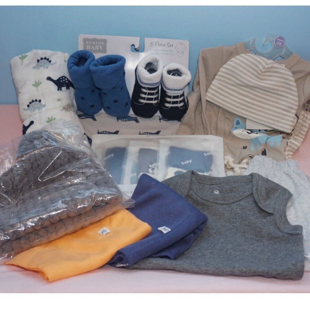 Baby Boy Clothes - all NEW! HonestBaby & msc, hats, outfits, swaddle, socks, etc